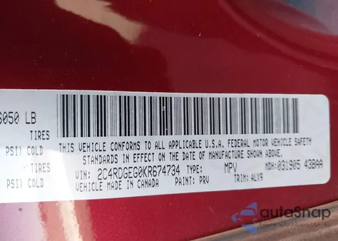 2019 Dodge Grand Caravan Gt из США, поврежденный, VIN 2C4RDGEG0KR674734